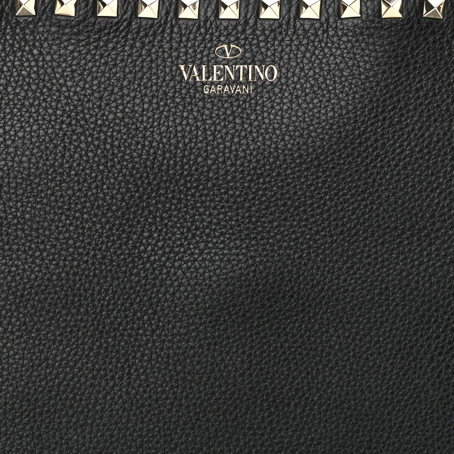 Grained Calfskin Rockstud Shoulder Tote Black