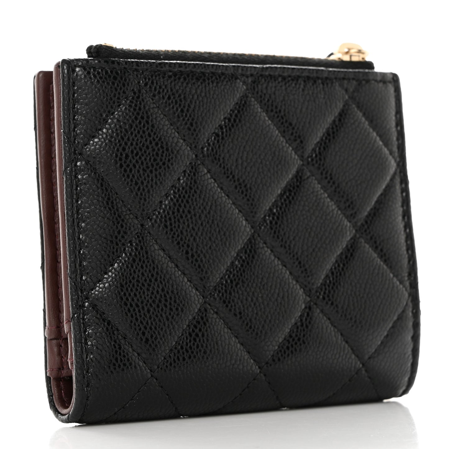 Caviar Quilted CC Zip Compact Wallet Black