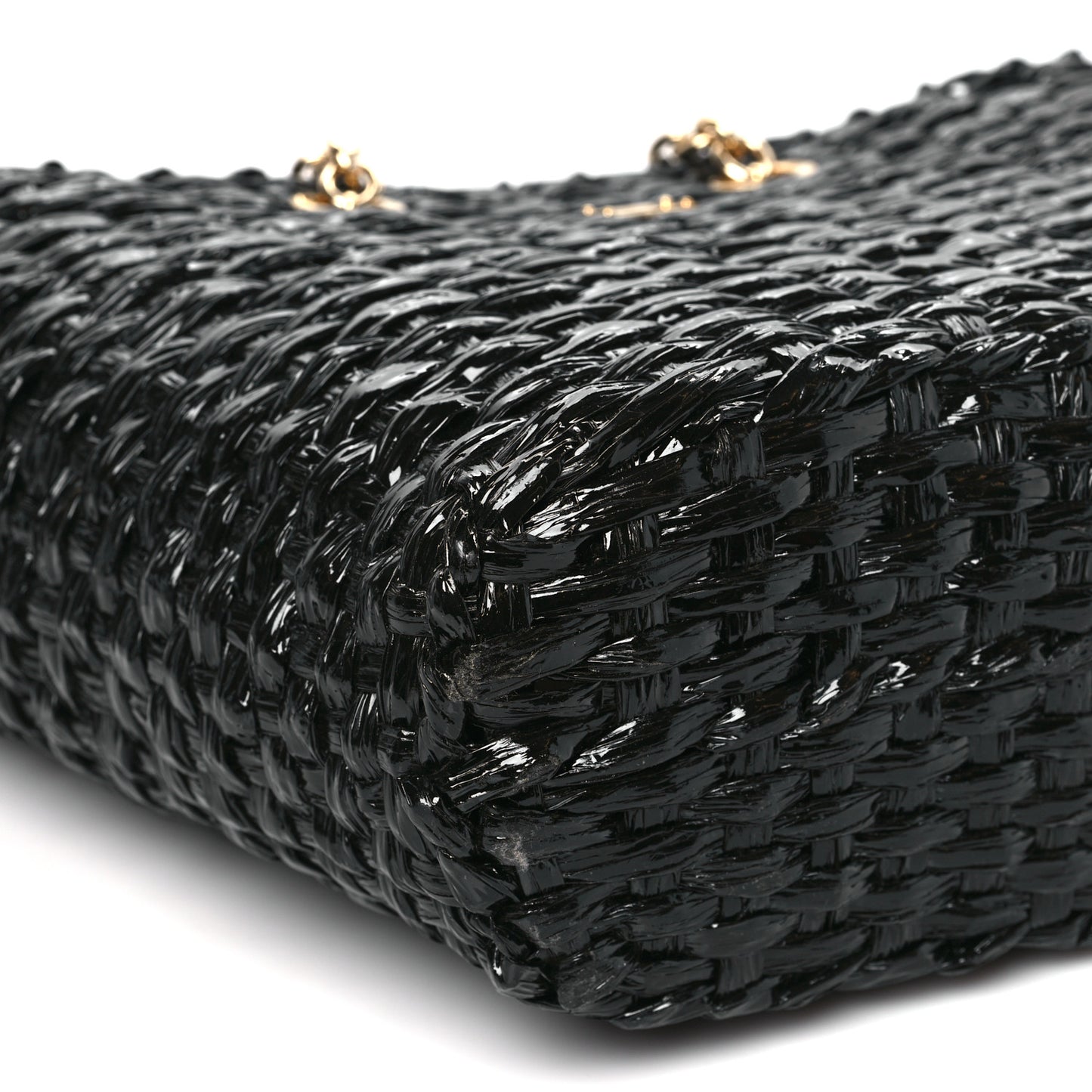 Vernice Vitello Raffia Woven Coffa Tote Black