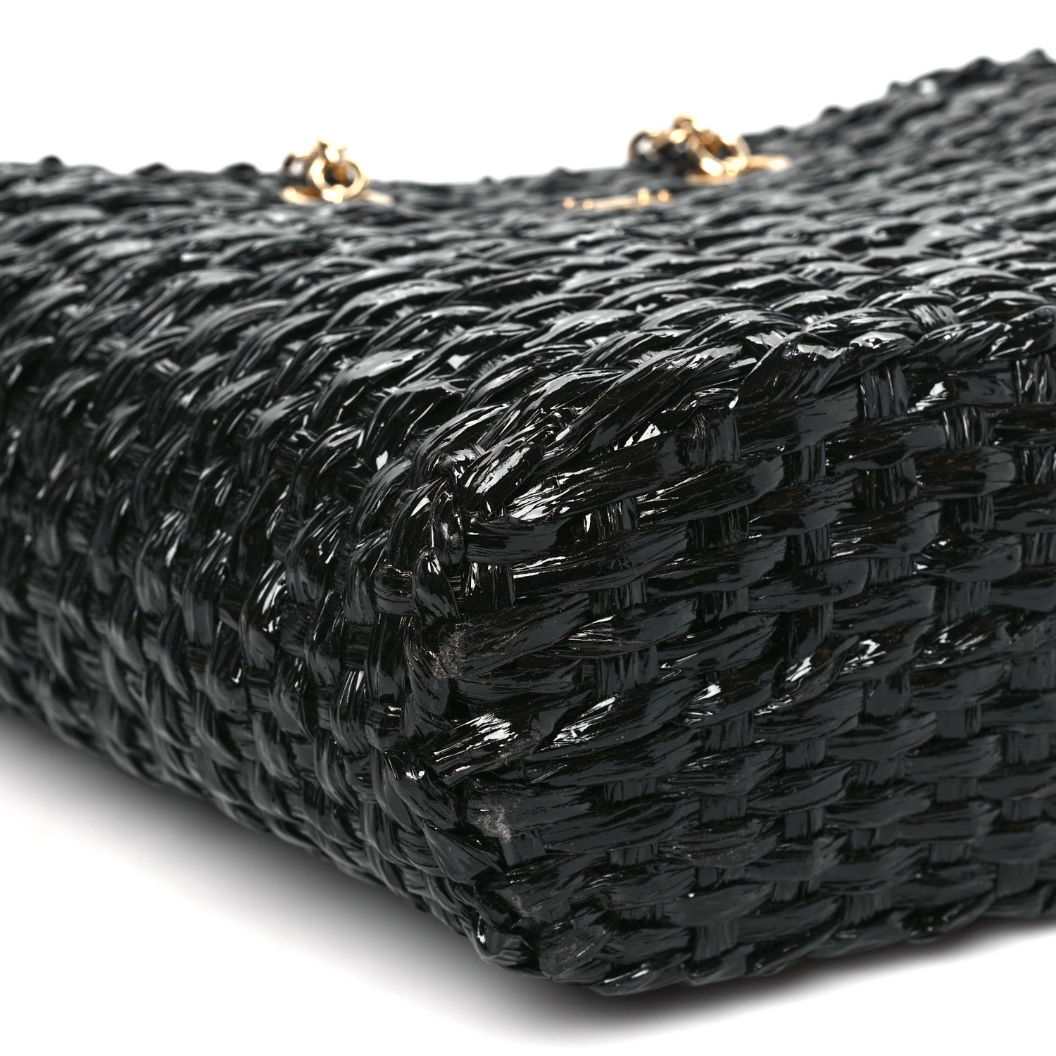 Dolce & Gabbana Vernice Vitello Raffia Woven Coffa Tote Black 7 of 8