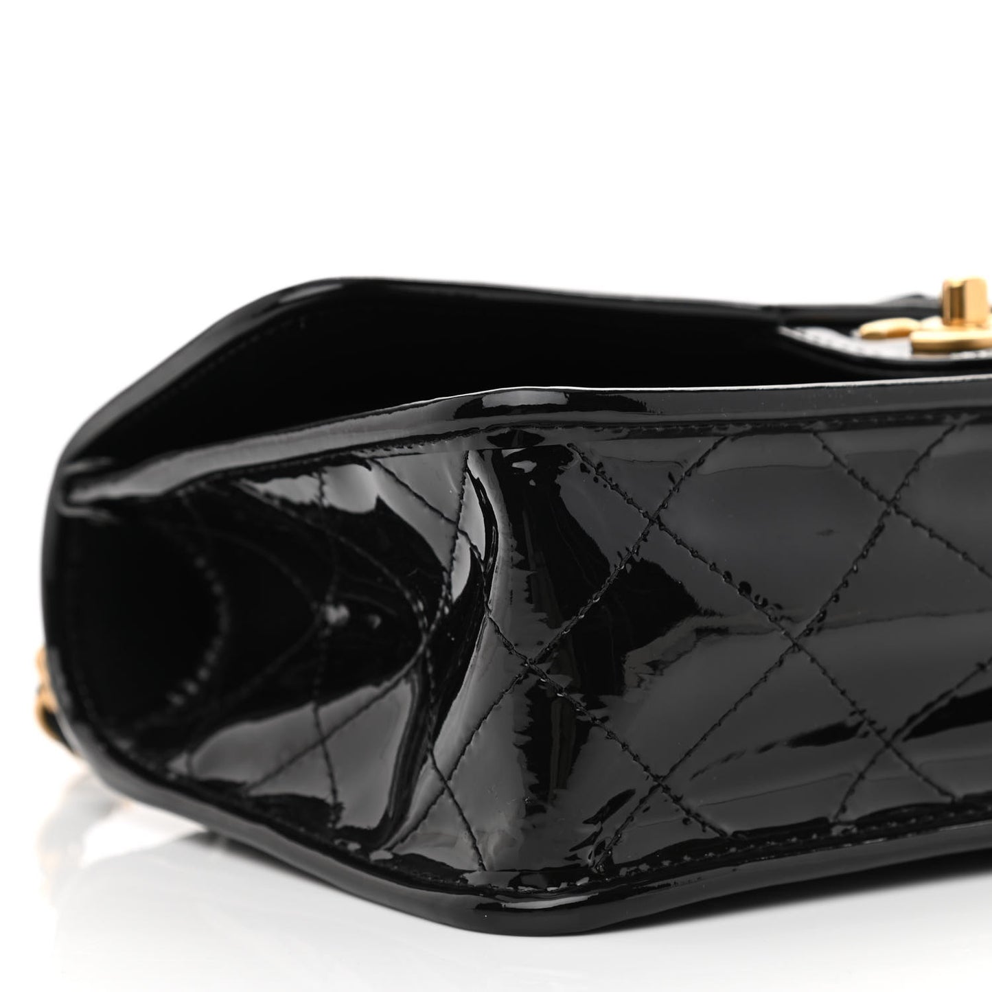 Patent Quilted Small School Memory Top Handle Flap Black