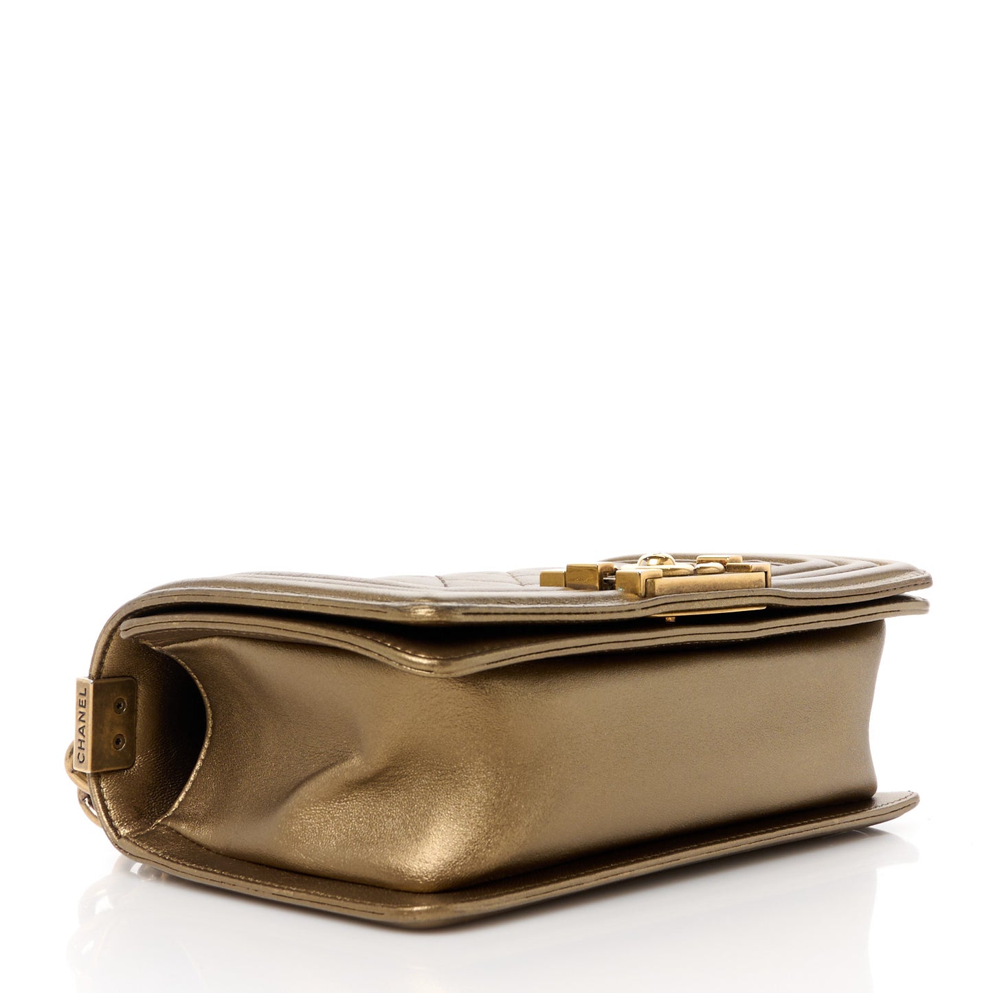 Metallic Calfskin Quilted Small Boy Flap Gold