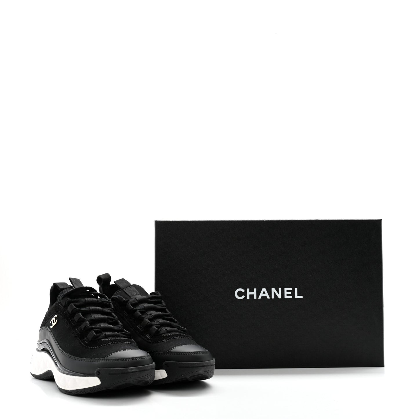 Velvet Calfskin Mixed Fibers CC Sneakers 36 Black