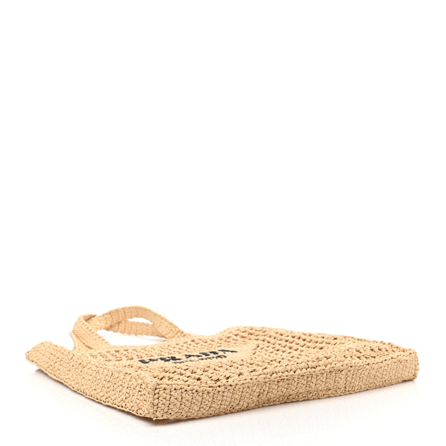 Yarn Raffia Effect Crochet Logo Embroidered Tote Bag Naturale