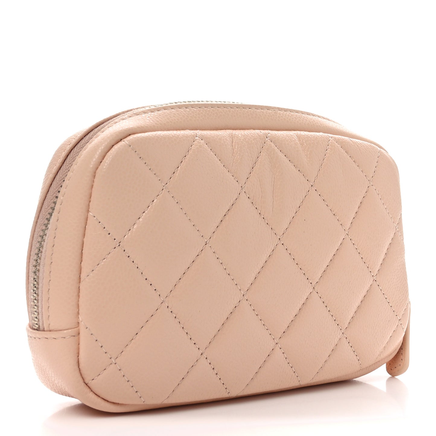 Caviar Quilted Small Curvy Pouch Cosmetic Case Light Beige