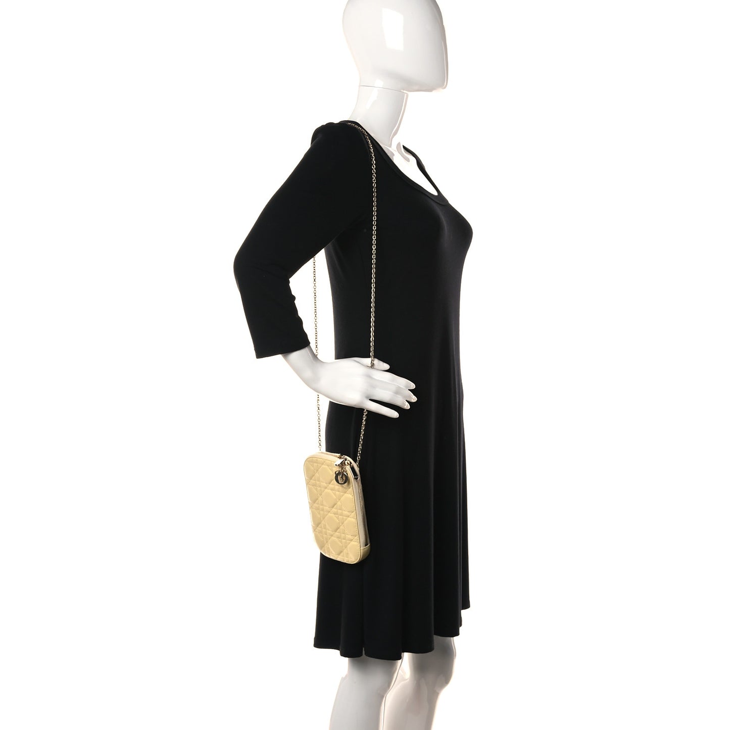 Lambskin Cannage Lady Dior Phone Holder Light Yellow