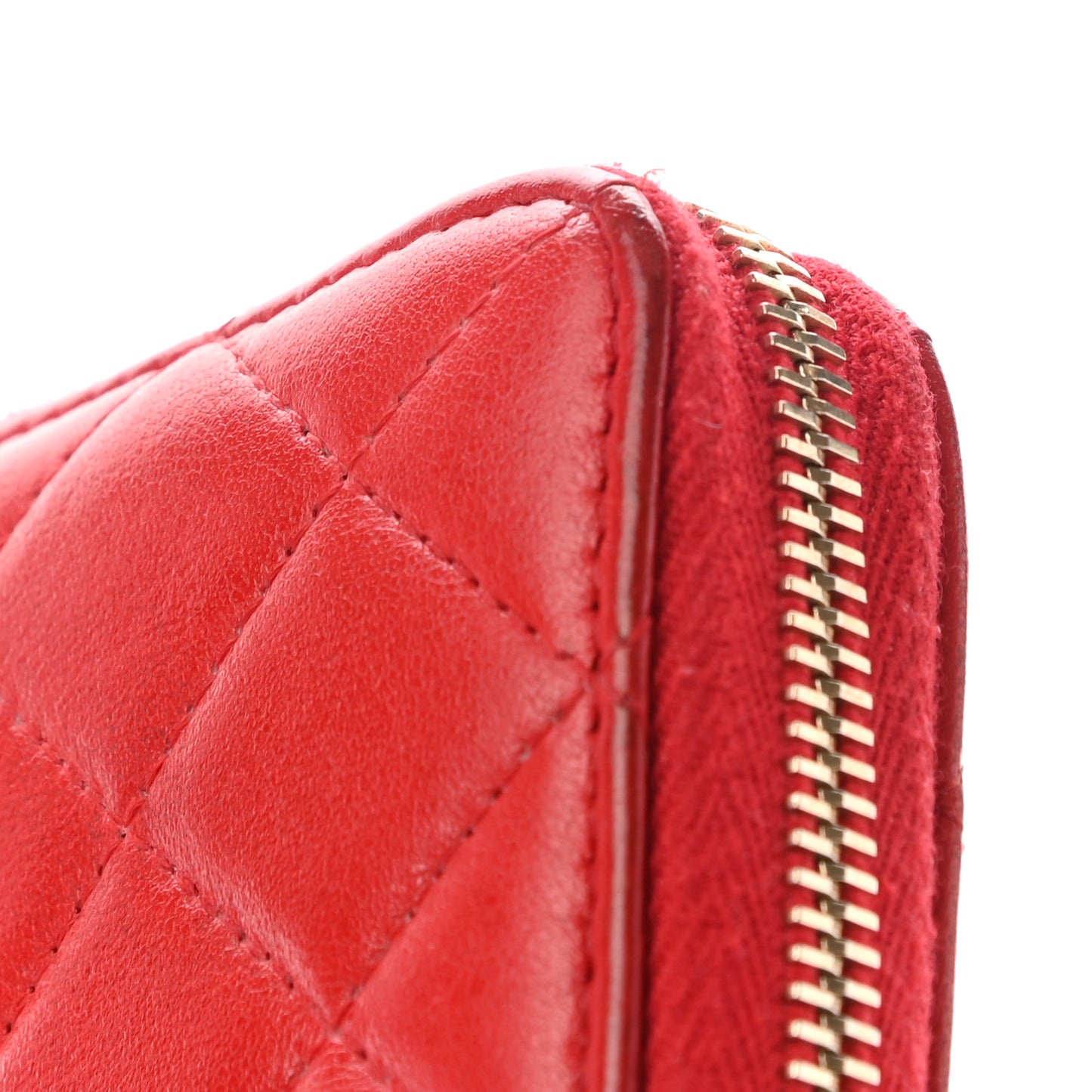 Lambskin Quilted Camellia Zip Around Wristlet Wallet Red