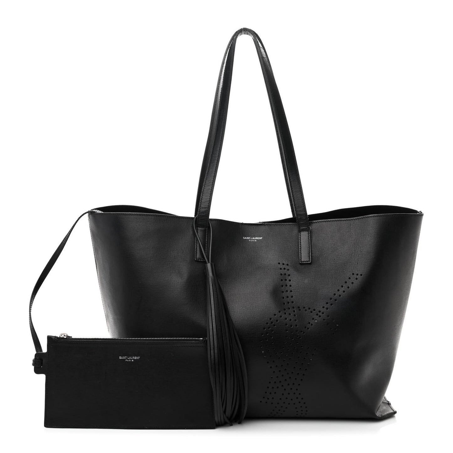 Vintage Calfskin Perforated East West Shopping Tote Black