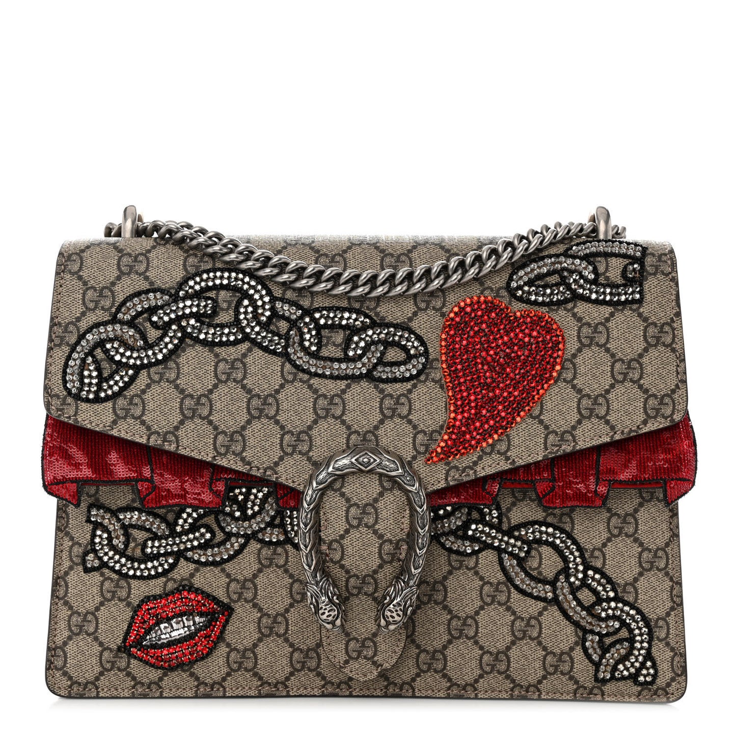 GG Supreme Monogram Embroidered Medium Dionysus Shoulder Bag Beige Multi