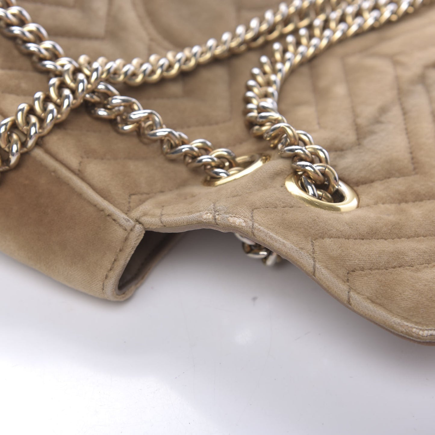 Velvet Matelasse Small GG Marmont Shoulder Bag Taupe