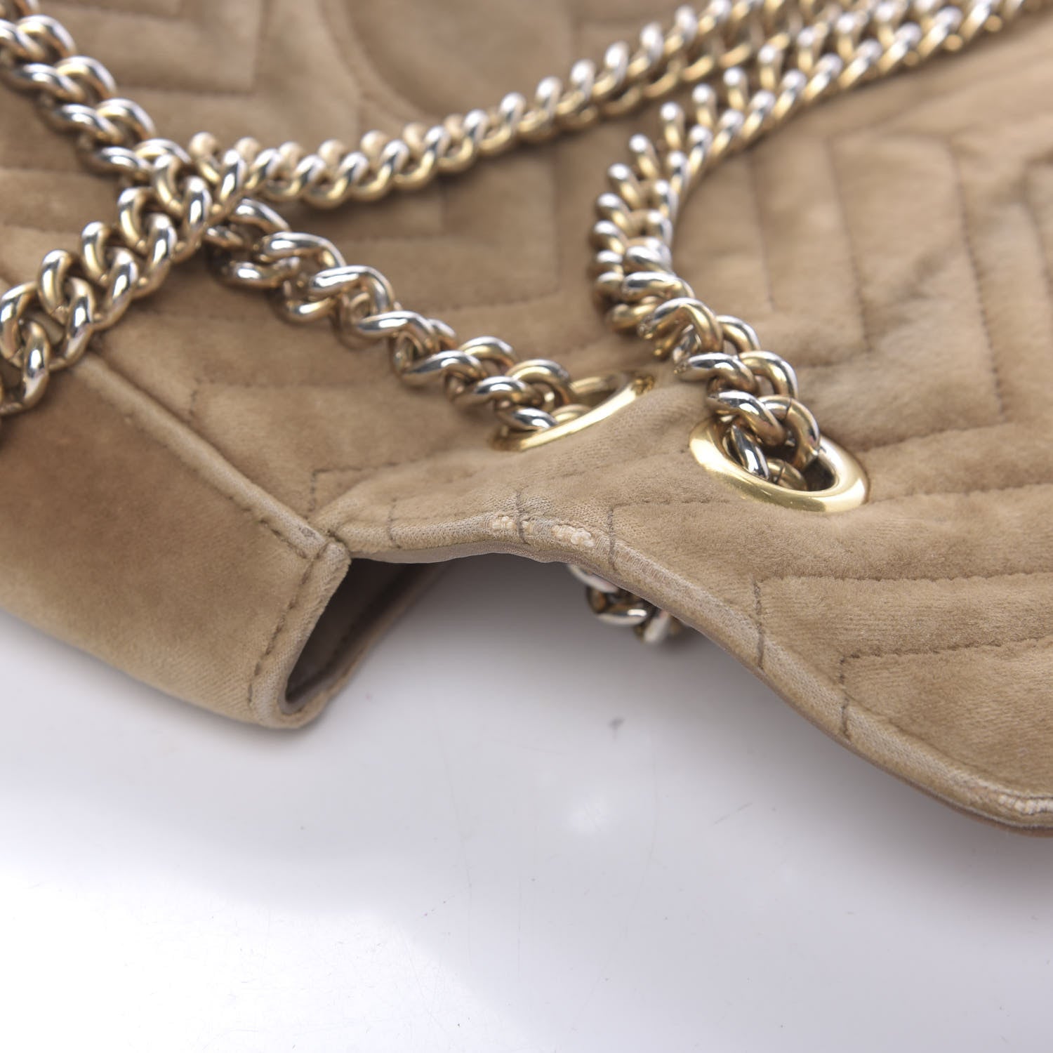 Gucci Velvet Matelasse Small GG Marmont Shoulder Bag Taupe 9 of 29