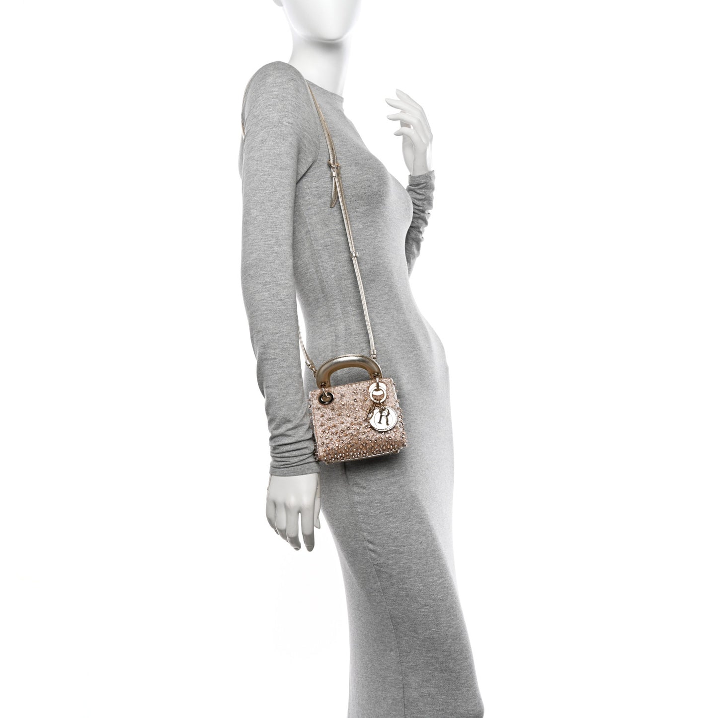 Metallic Lambskin Crystal Beaded Embroidered Micro Lady Dior Gold