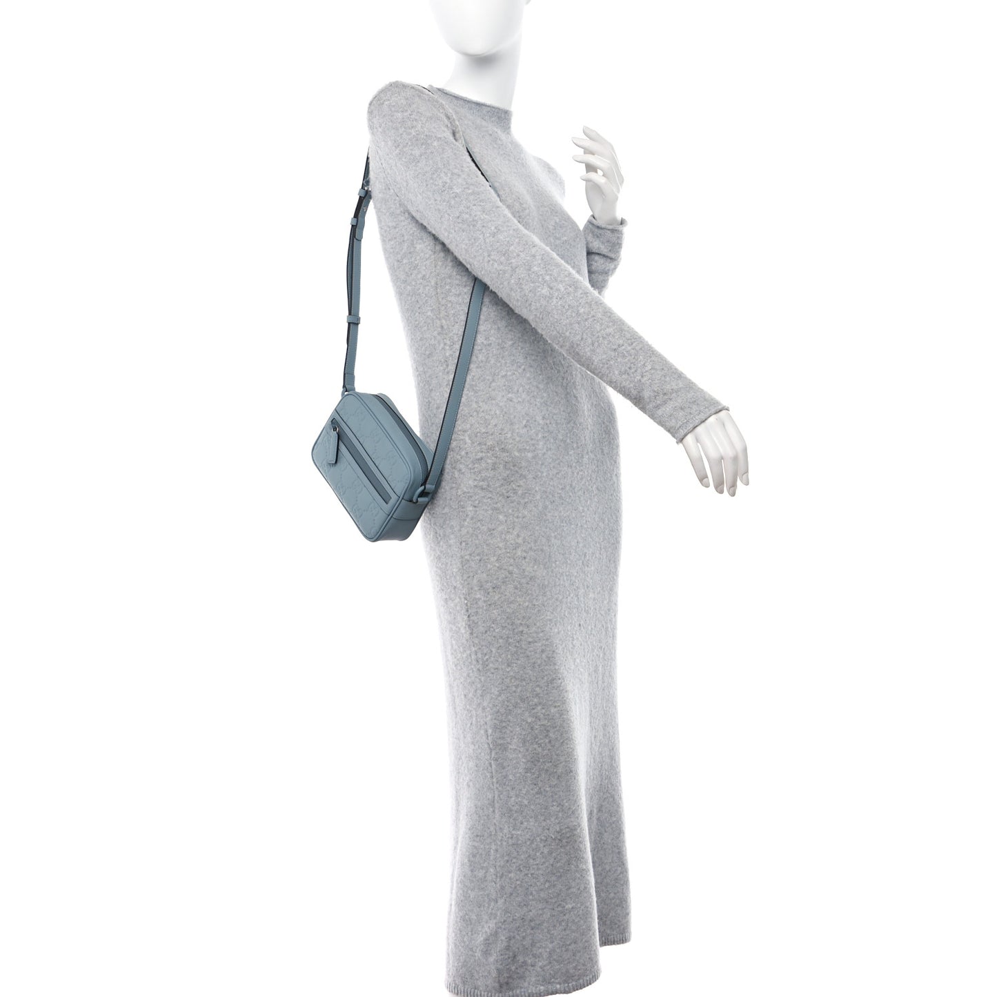 Rubber Effect Calfskin GG Mini Crossbody Bag Light Blue