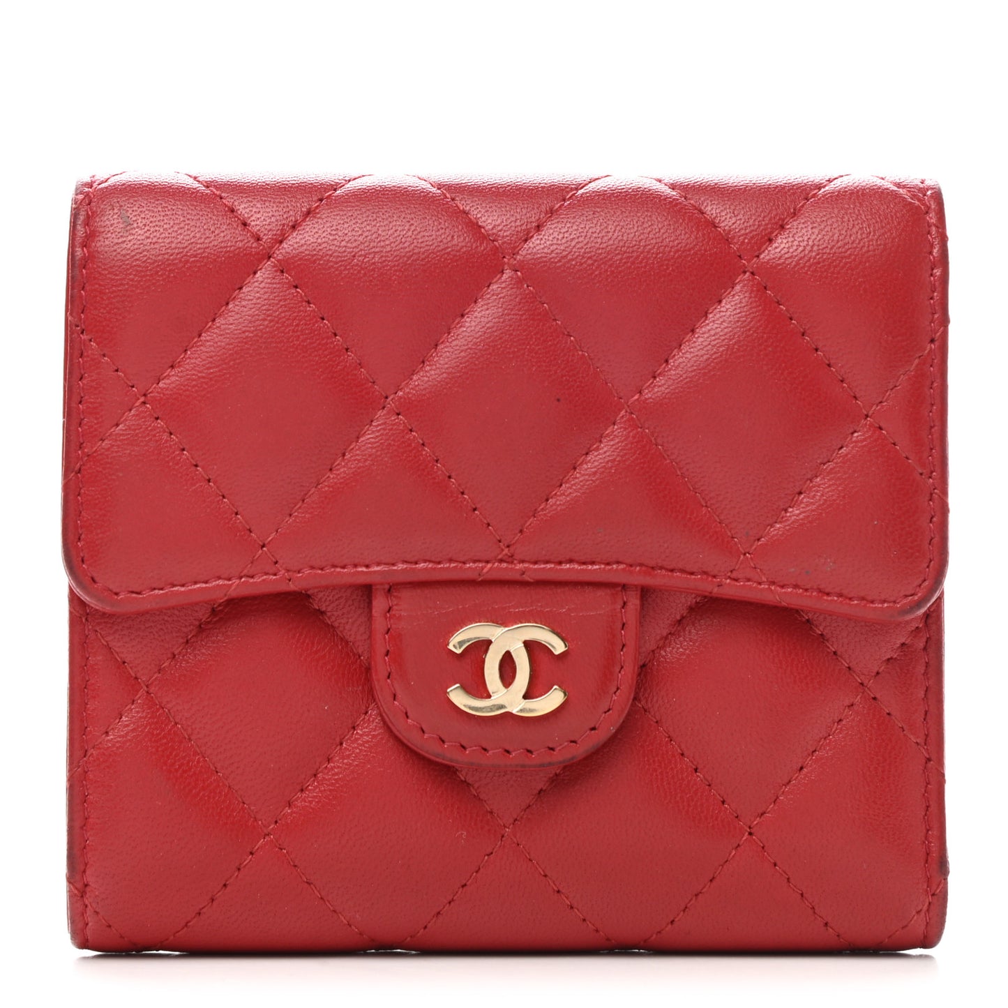 Lambskin Quilted Compact Flap Wallet Red
