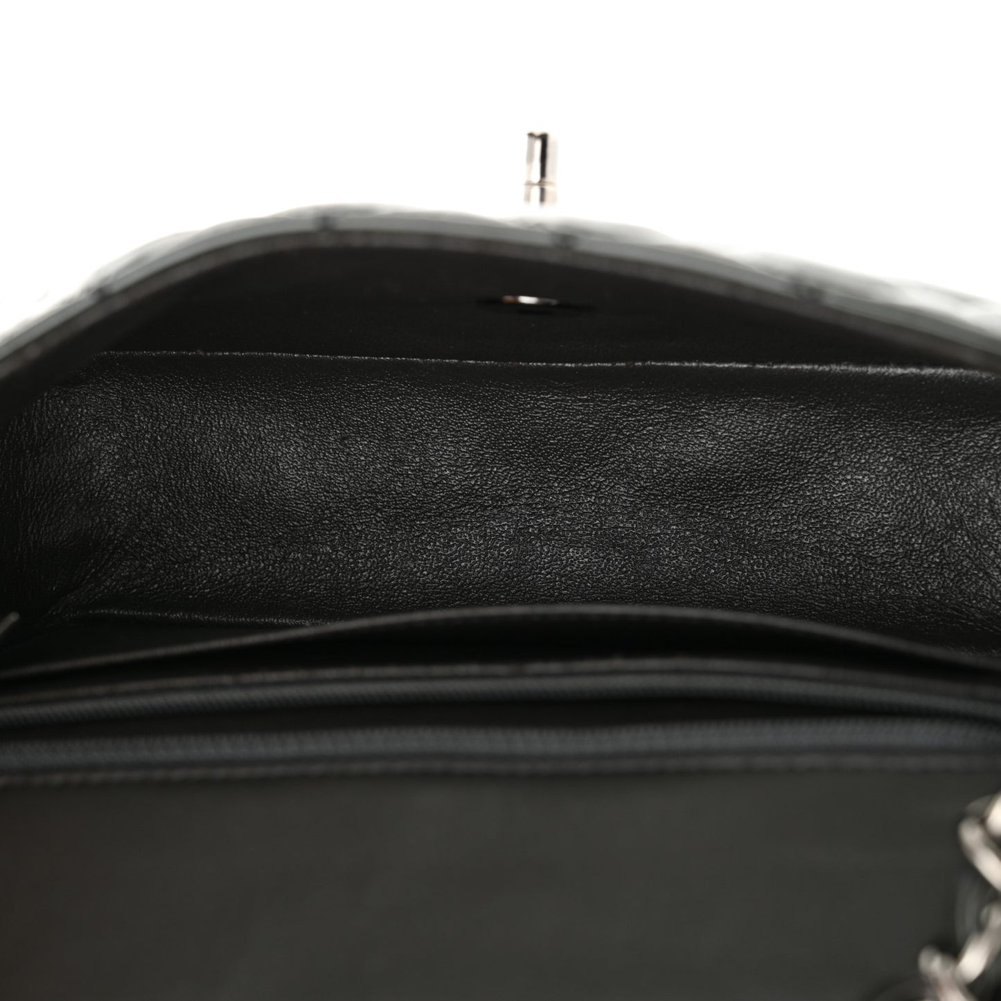Patent Calfskin Quilted Mini Rectangular Flap Grey