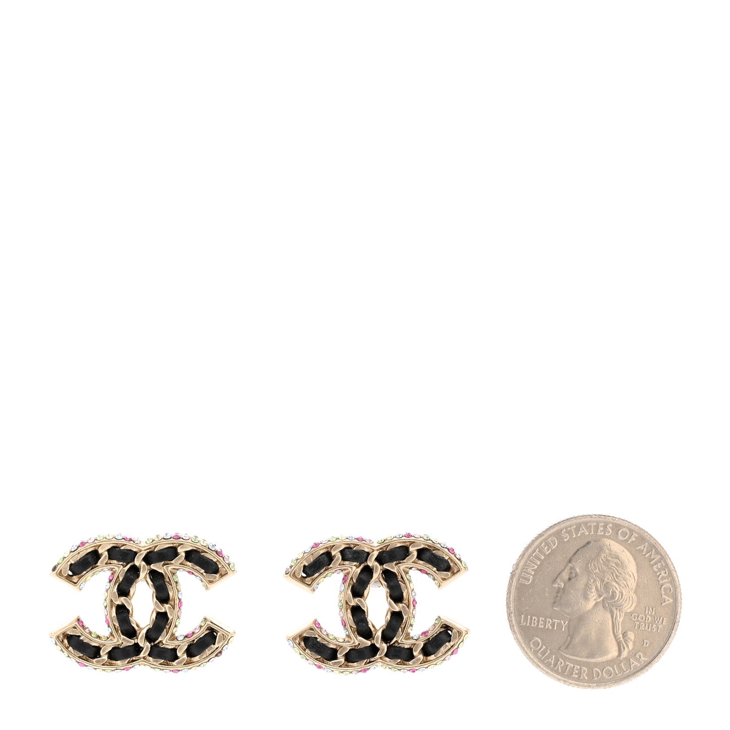 Lambskin Crystal CC Chain Earrings Black Gold Multicolor