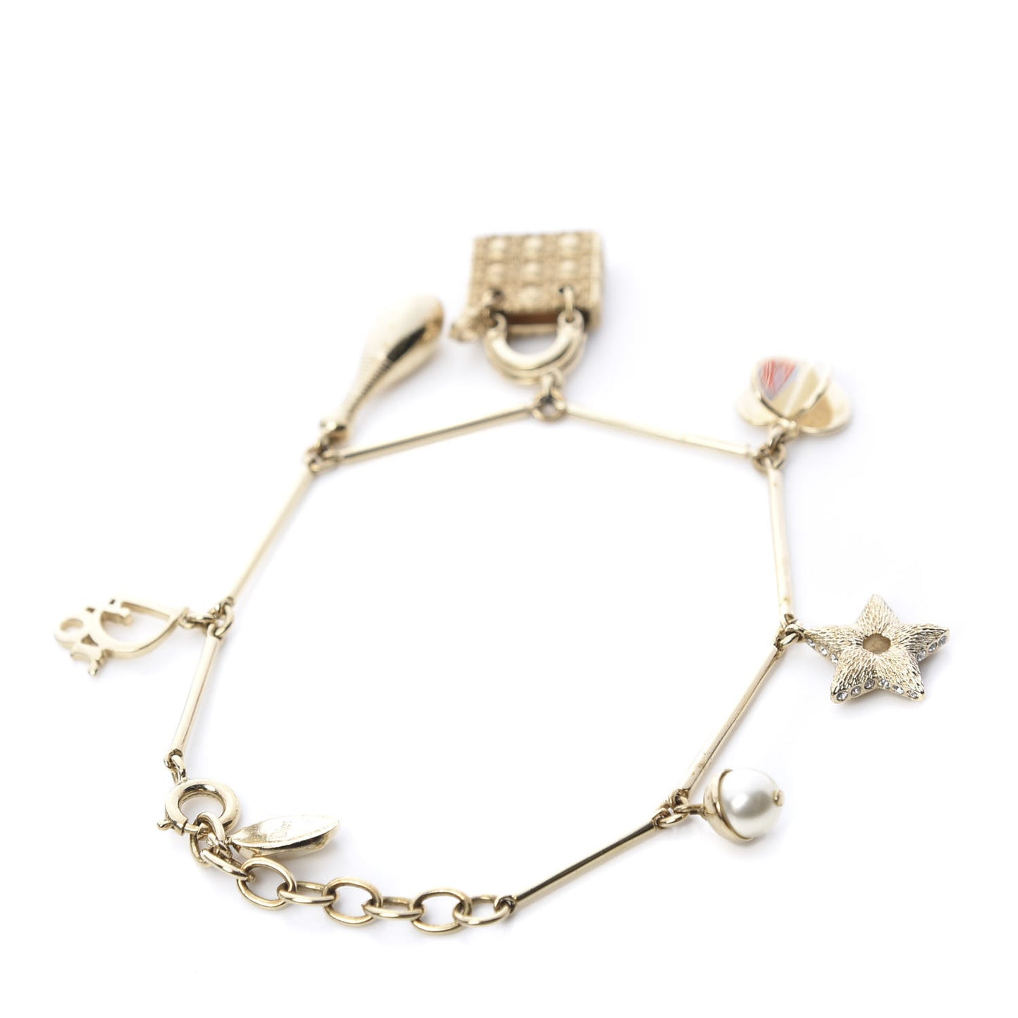 Crystal Pearl Charm Bracelet Gold