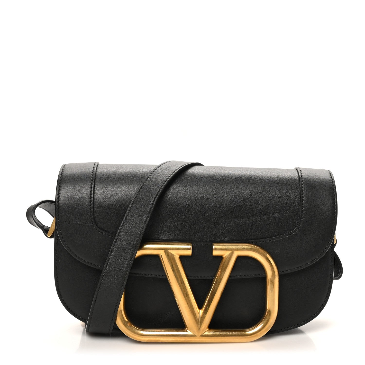 Valentino Garavani Smooth Calfskin Supervee Shoulder Bag Black