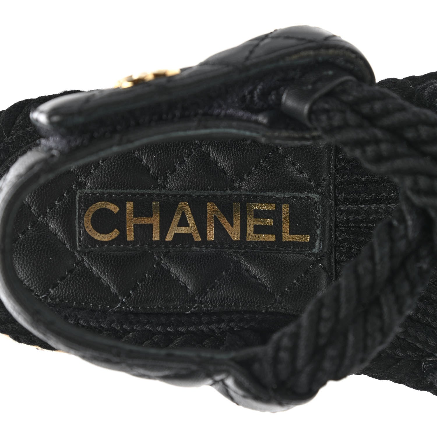 Chanel Cord Lambskin Quilted Logo Sandals 35 Black 7 of 8