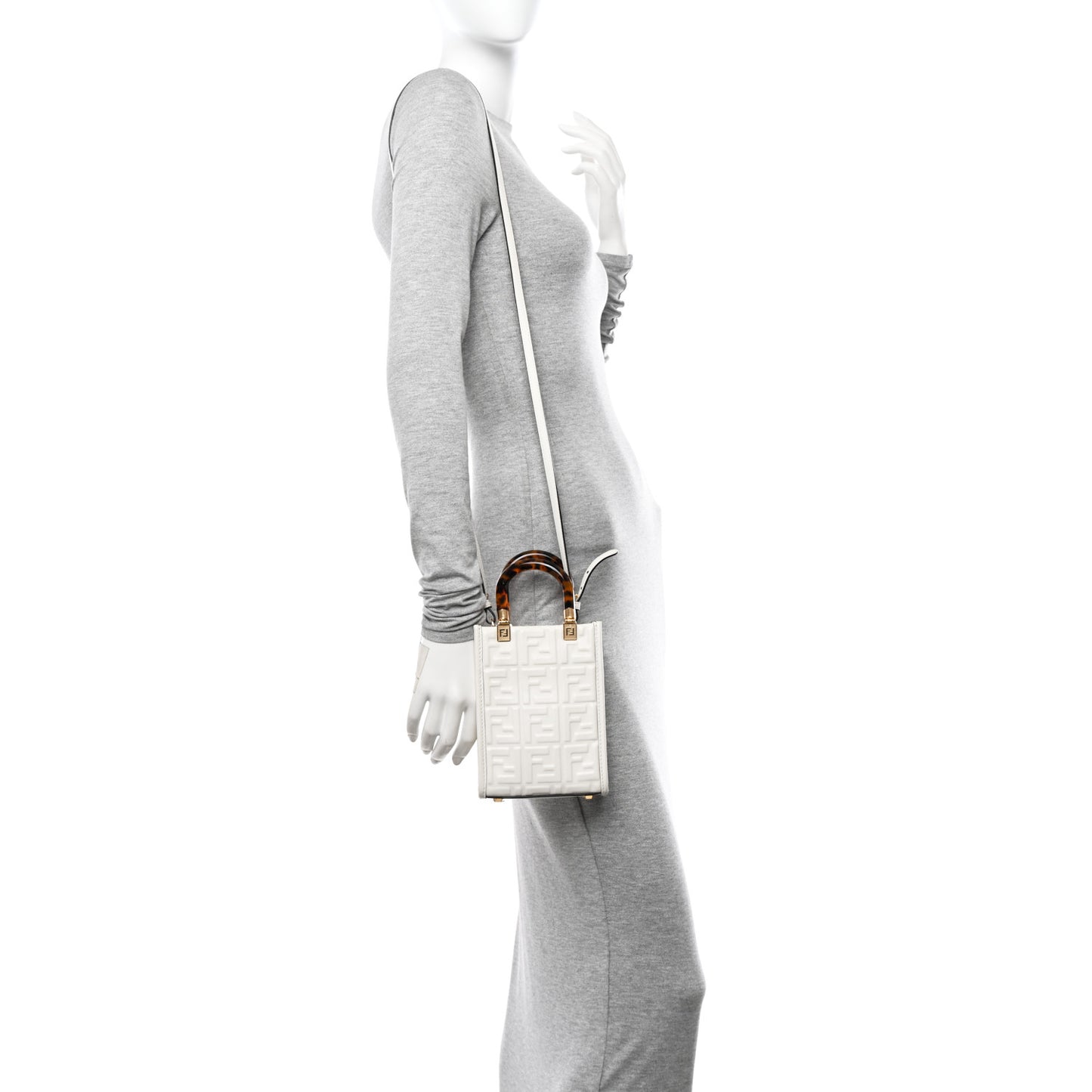 Vitello Plexiglass FF Embossed Mini Fendi Sunshine Shopper Tote White