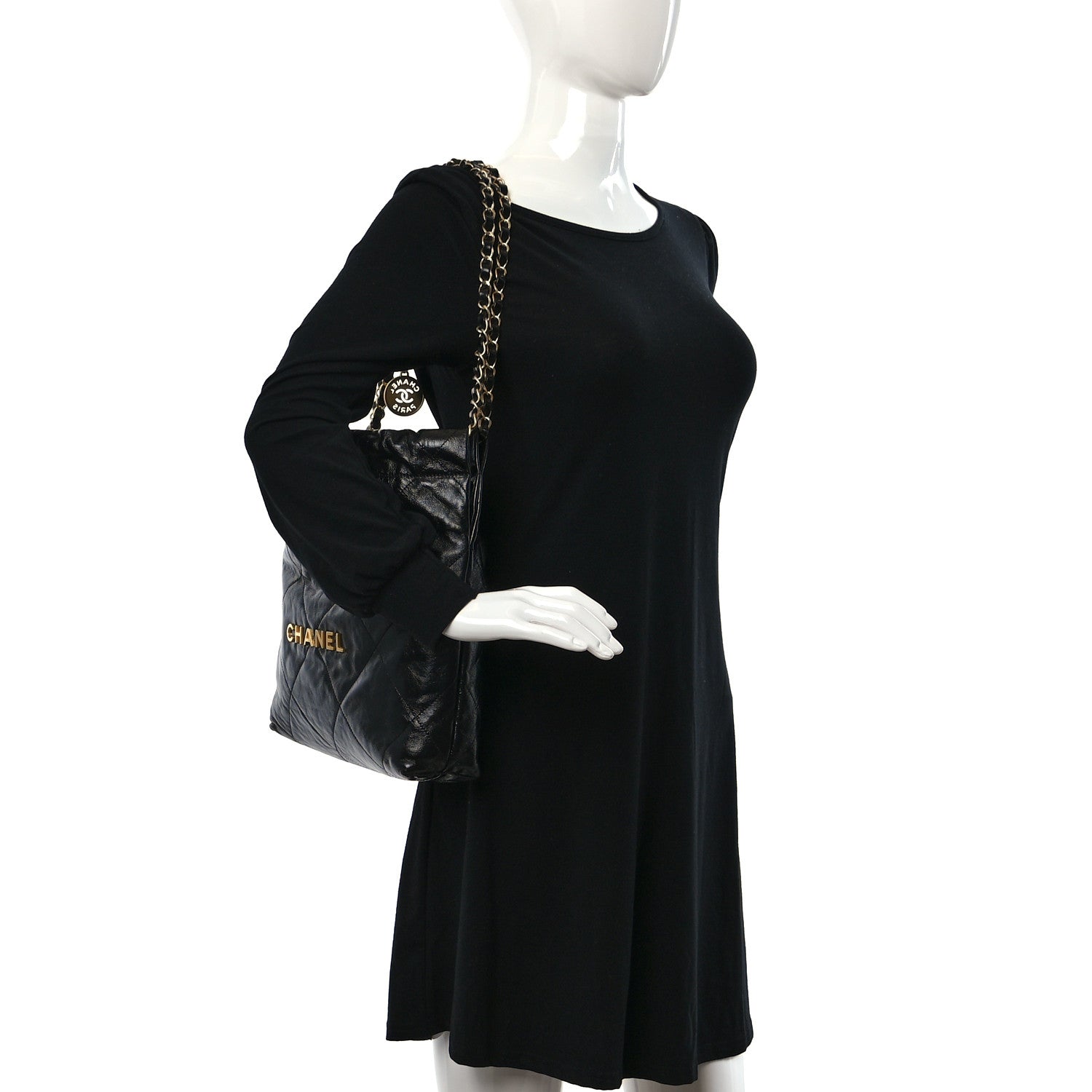 Chanel Shiny Calfskin Quilted Small Chanel 22 Black 2 of 10
