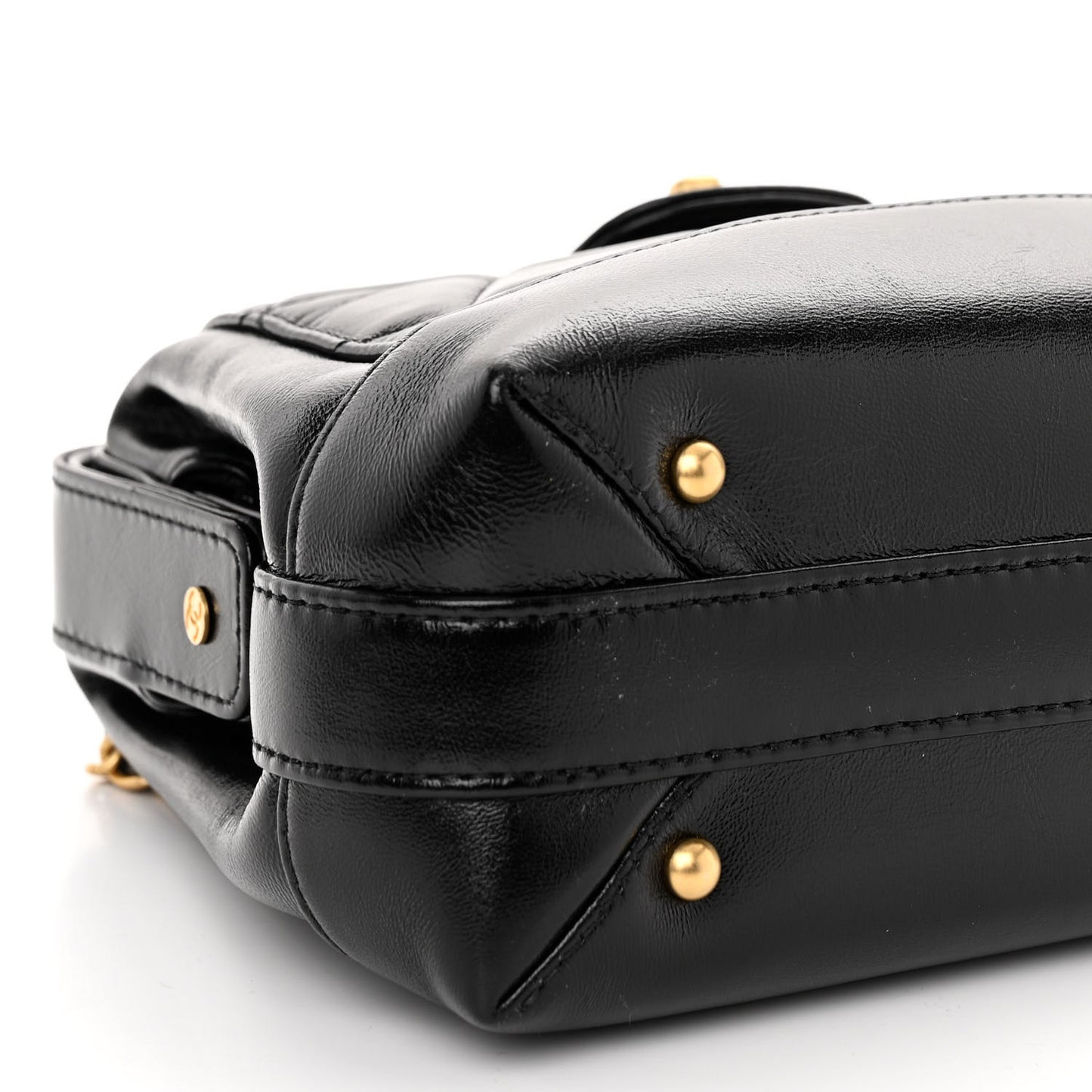 Shiny Lambskin Quilted Small Cocodoc Top Handle Bag Black