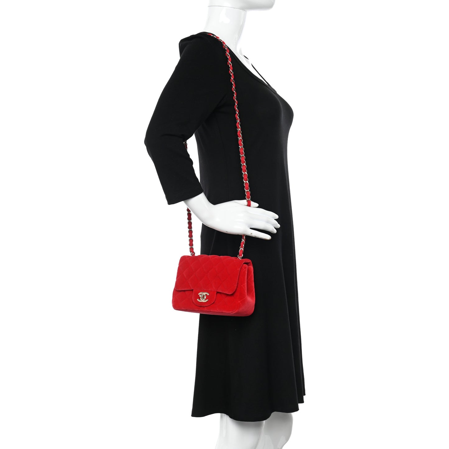 Velvet Quilted Mini Square Flap Red