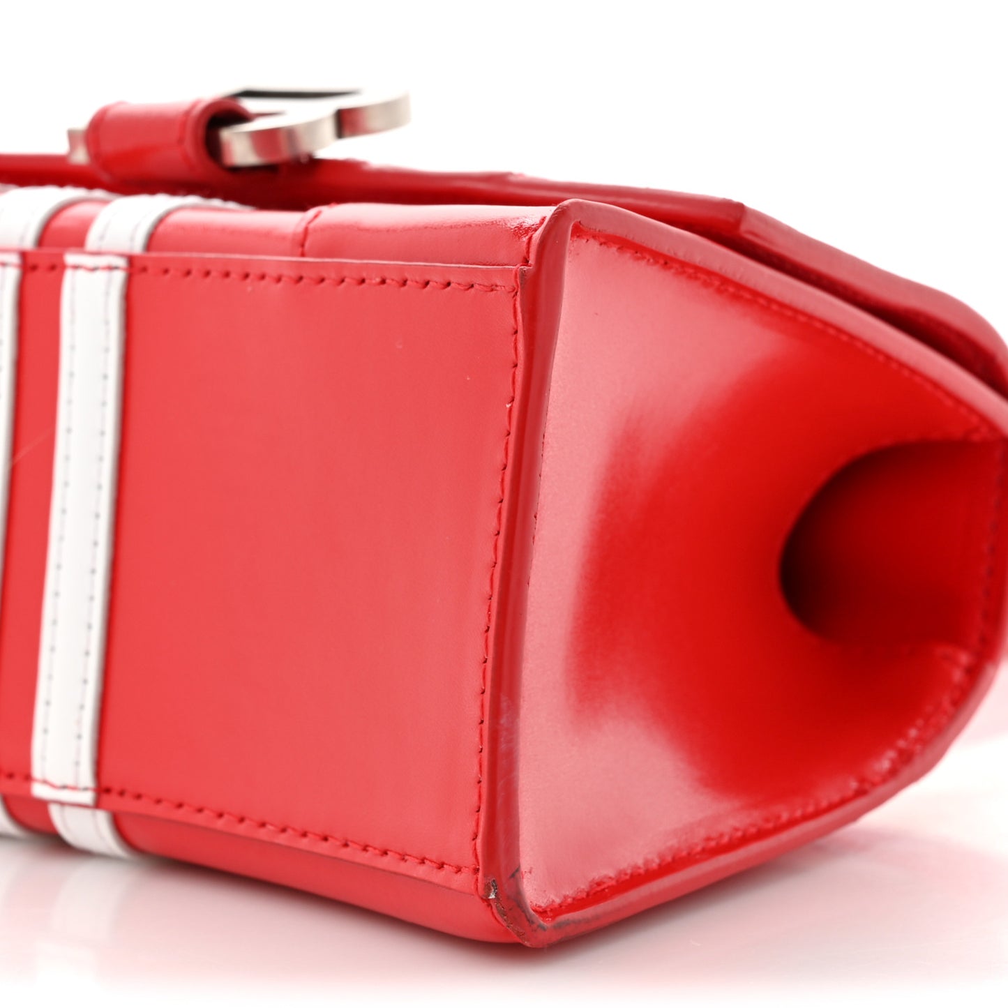 X ADIDAS Shiny Box Calfskin Hourglass Top Handle Bag XS Bright Red