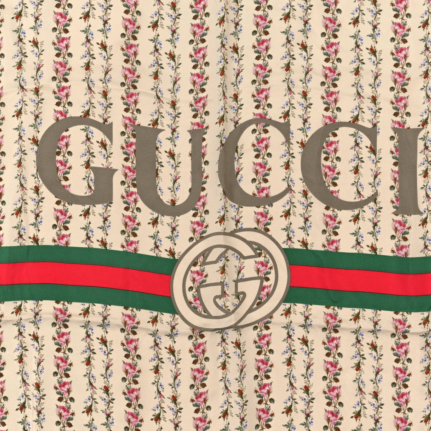 Silk Twill Gucci Rose Series Square Scarf Ivory Black