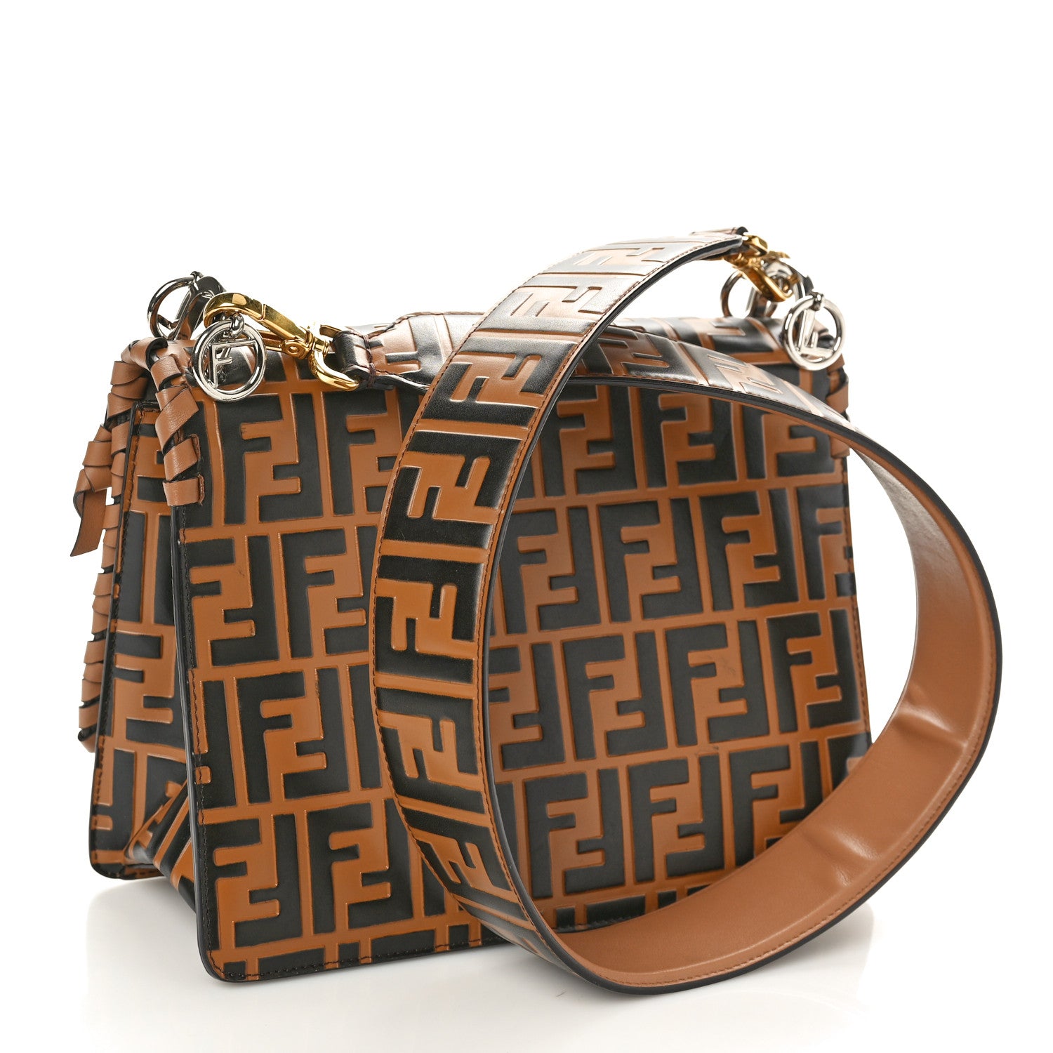 Fendi Vitello Century F is Fendi Whipstitch Threads FF Embossed Kan I Shoulder Bag Tobacco Orzo 3 of 10