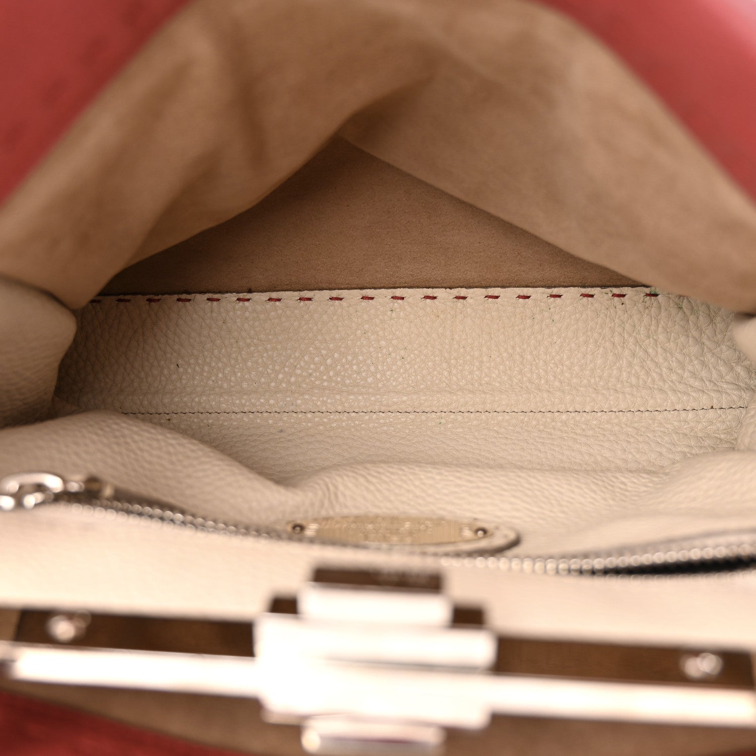Fendi Cuoio Romano Selleria Bi-Color Medium Peekaboo Iconic Satchel Rosso Latte 6 of 15