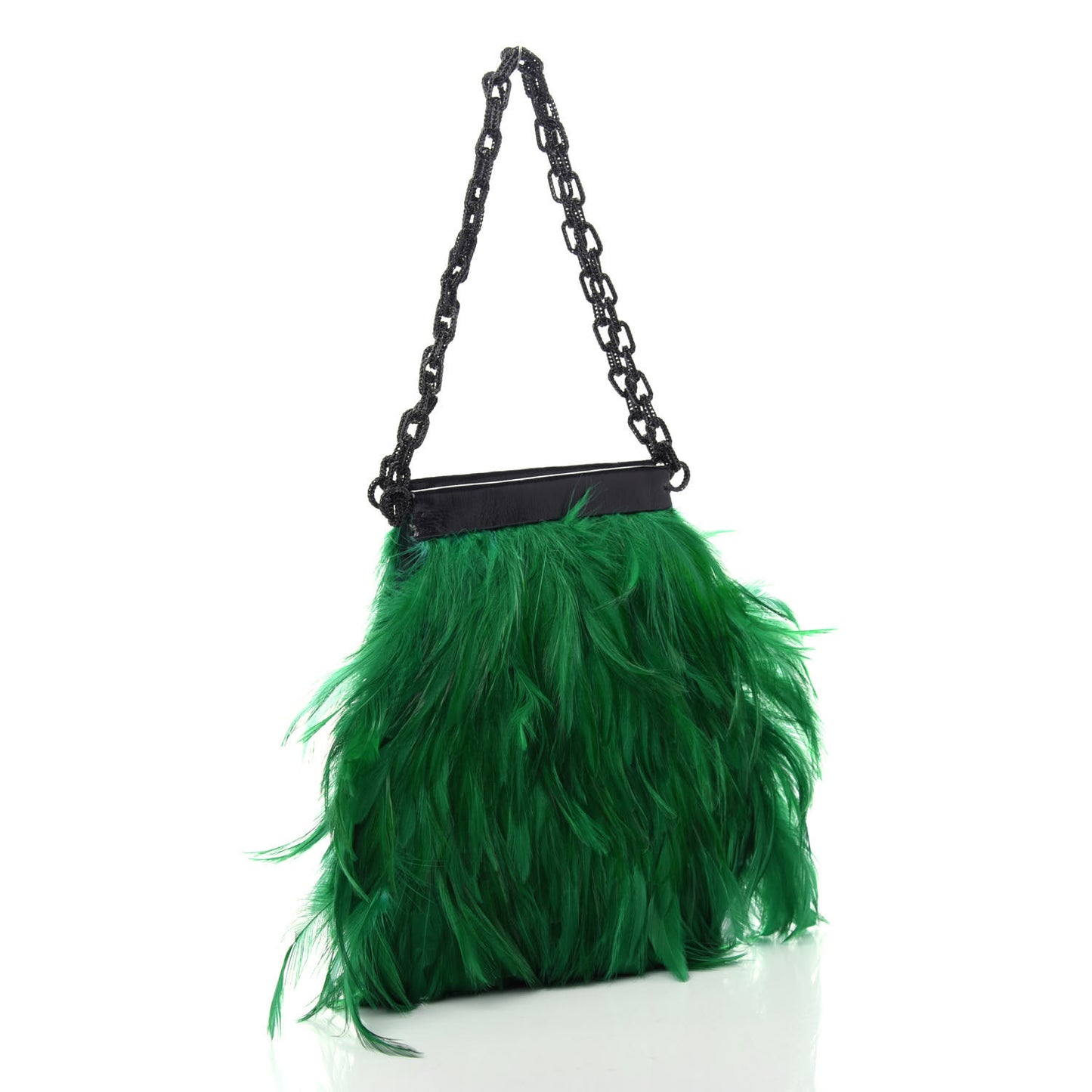 Calfskin Feather Evening Bag Emerald Black