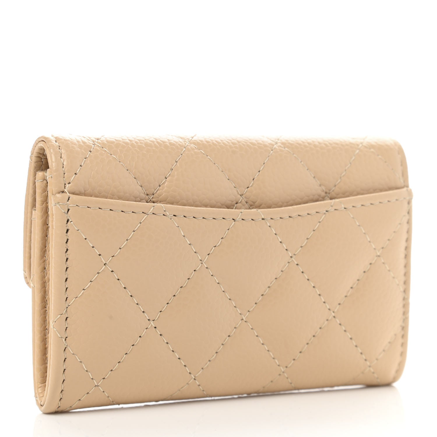 Chanel Caviar Quilted Flap Card Holder Wallet Beige 3 of 9