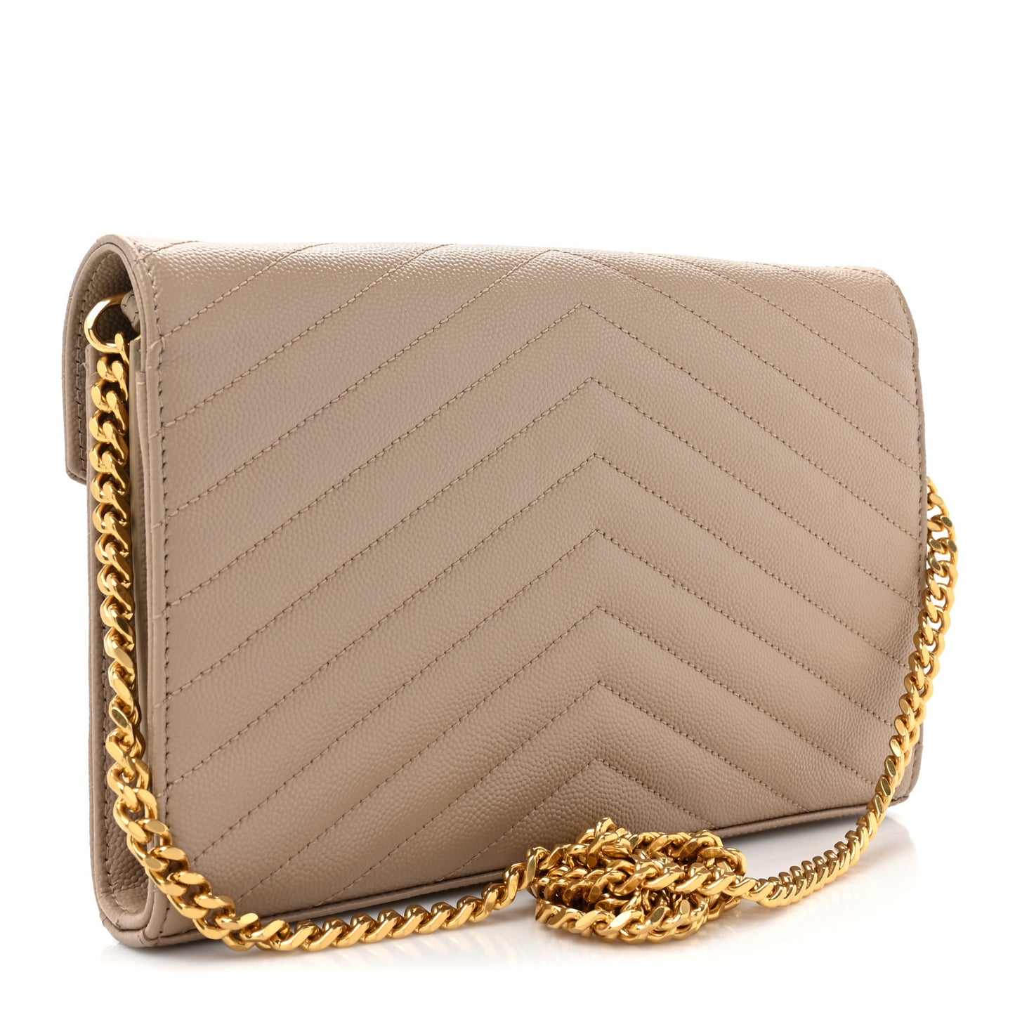 Grain De Poudre Matelasse Chevron Monogram Chain Wallet Dark Beige