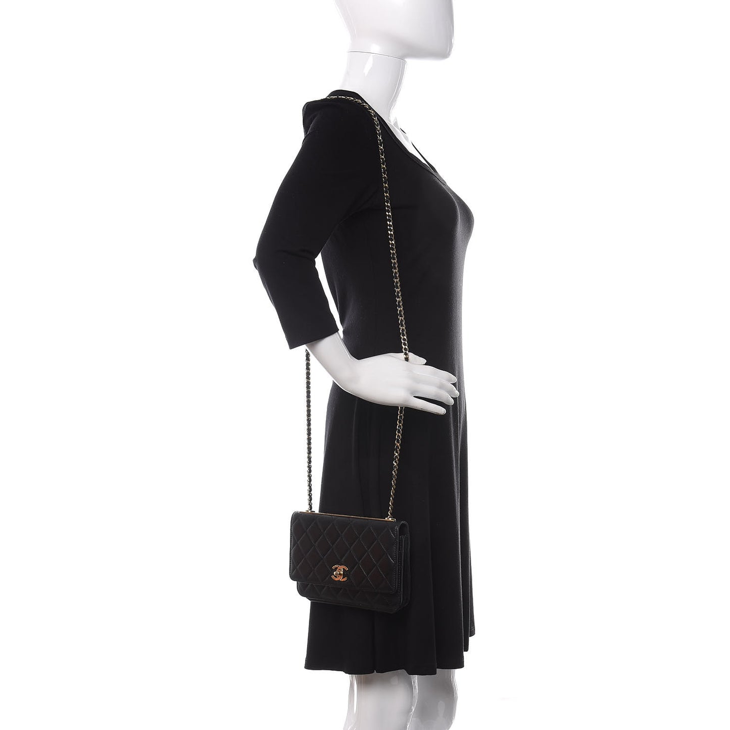 Lambskin Quilted Trendy CC Wallet On Chain WOC Black