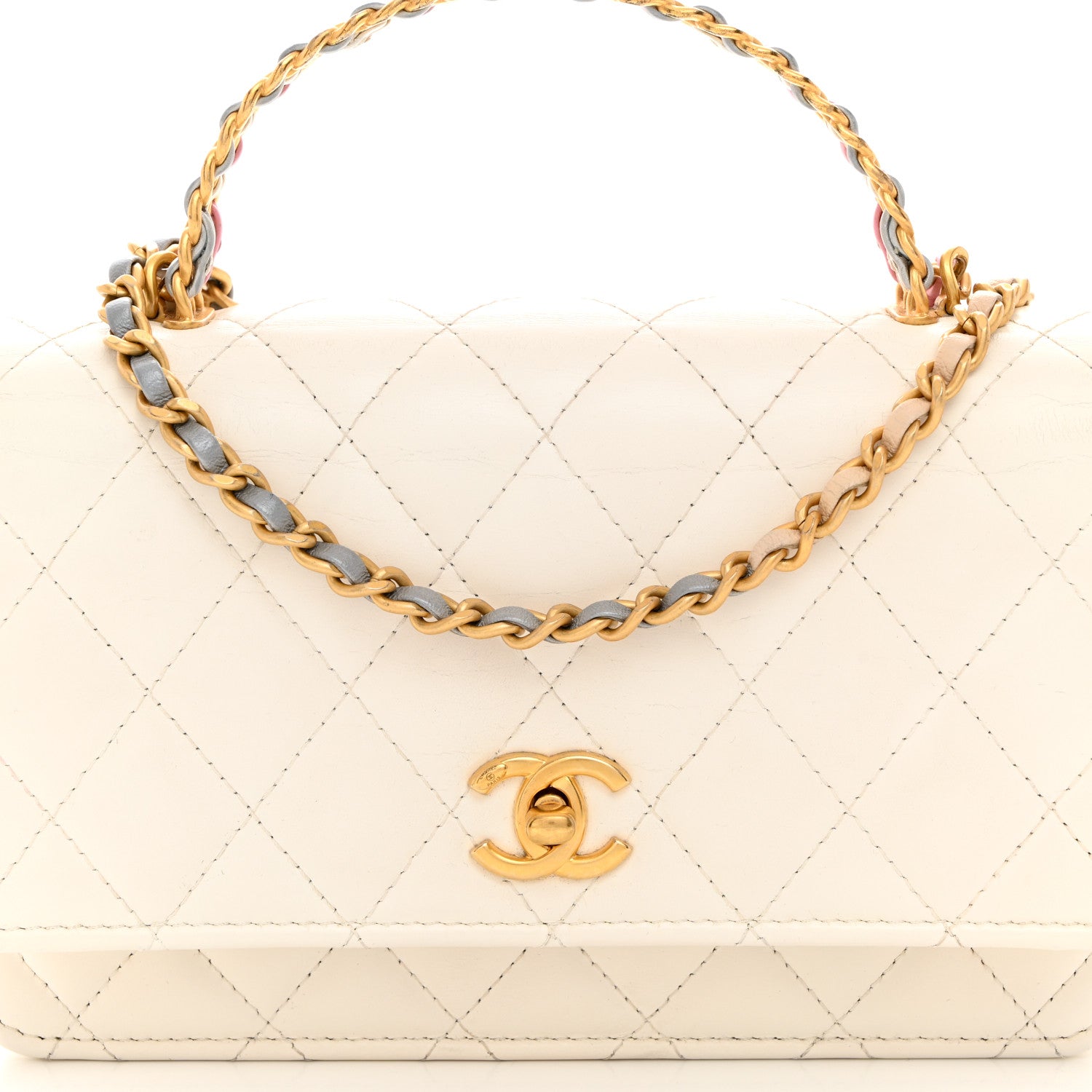 Chanel Shiny Calfskin Quilted Multicolor Top Handle Wallet On Chain WOC White 9 of 11