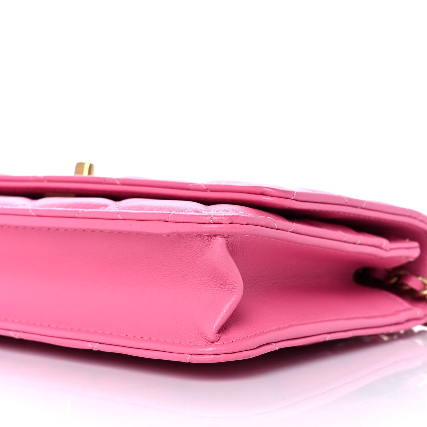 Lambskin Quilted CC Pearl Crush Wallet on Chain WOC Pink