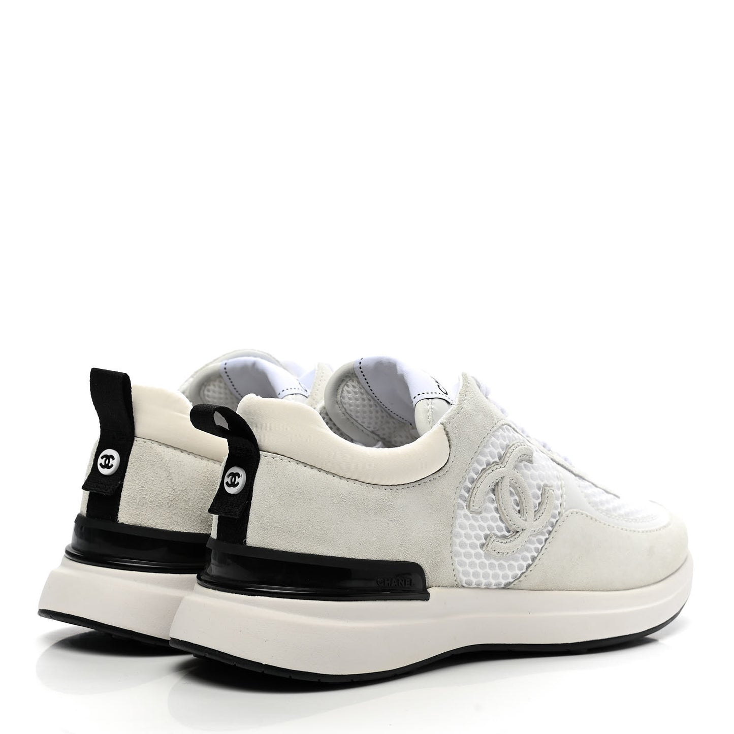 Calfskin Mesh Lycra Suede Womens Logo Sneakers 37 White