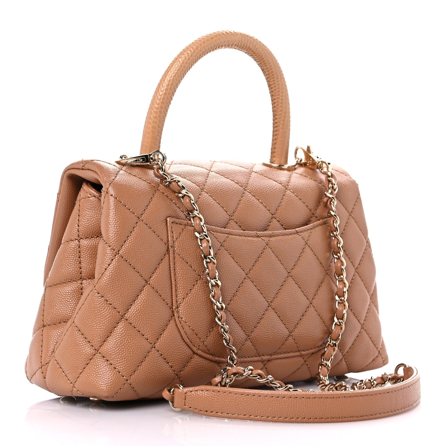 Caviar Quilted Lizard Embossed Mini Coco Handle Flap Brown