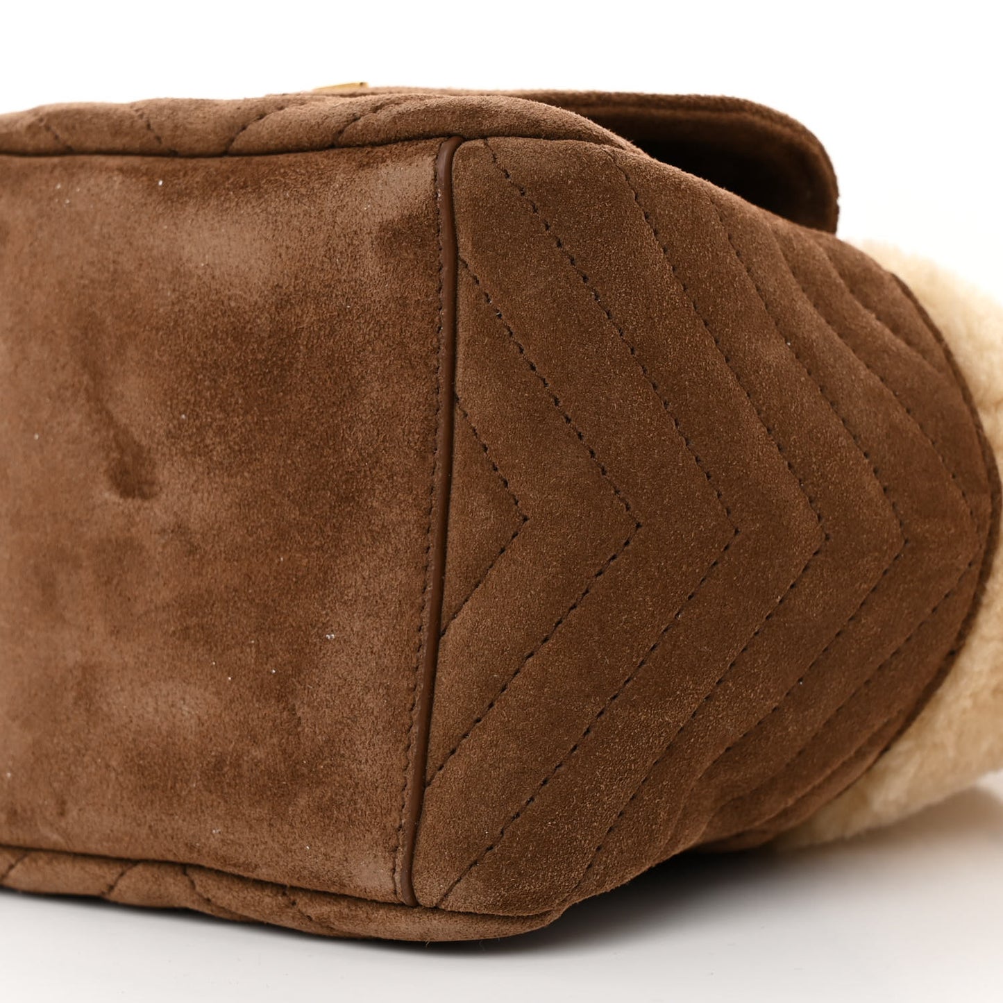 Shearling Suede Monogram Joe Nano Bucket Bag Natural Beige