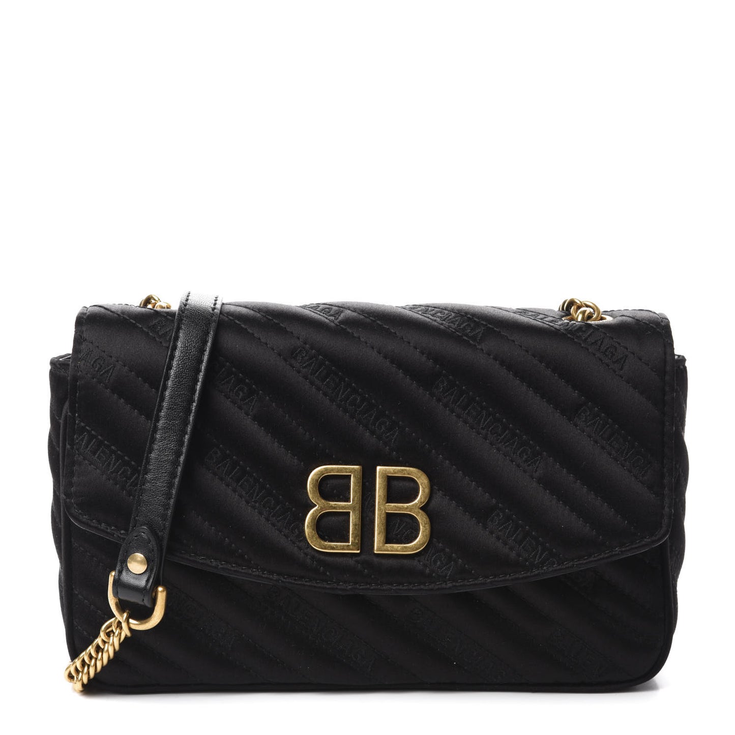 Satin Jacquard Logo Matelasse BB Chain Wallet Black