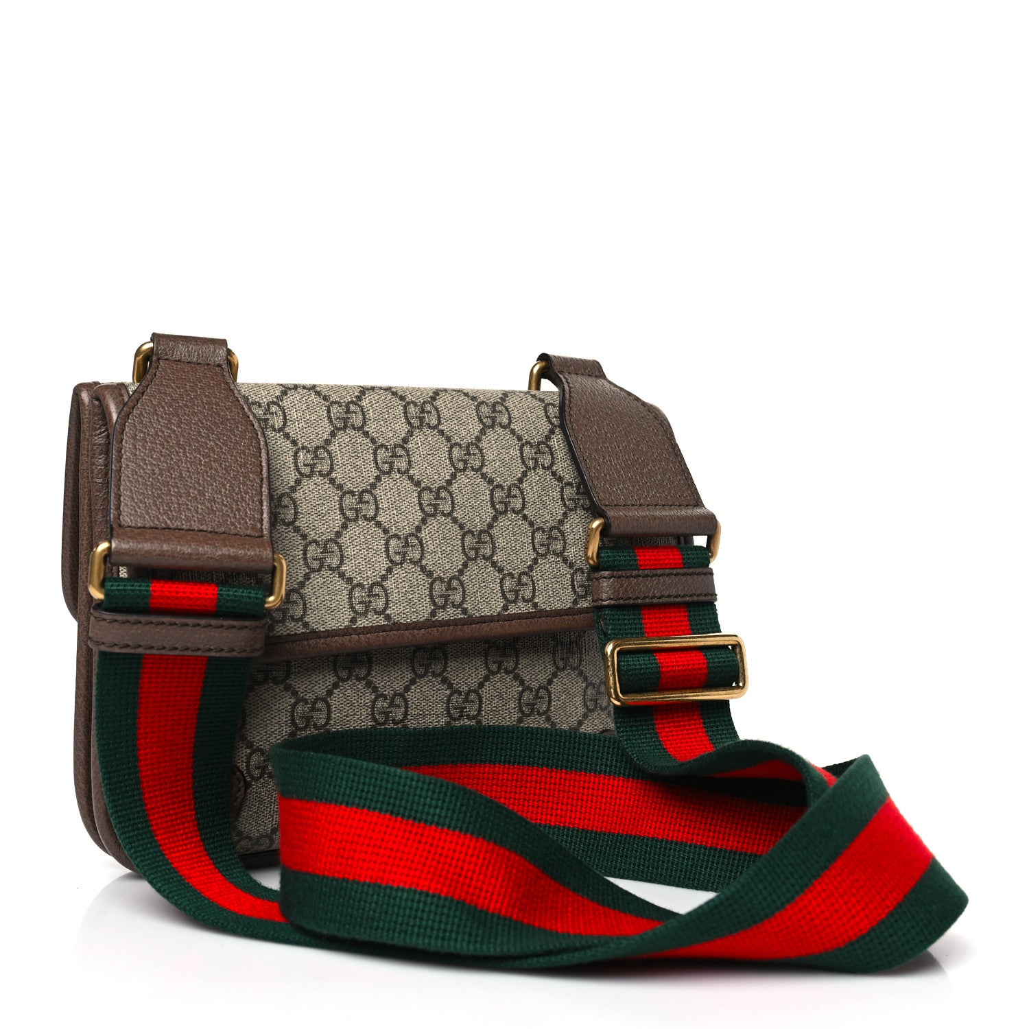 Gucci GG Supreme Monogram Web Small Neo Vintage Double Flap Messenger Bag Beige New Acero 3 of 9