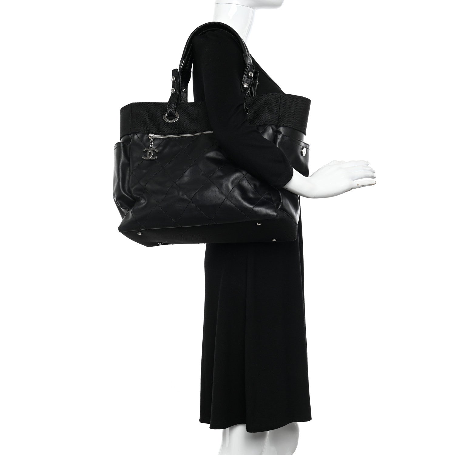 Chanel Coated Canvas Quilted Large Paris Biarritz Tote Black 2 of 14