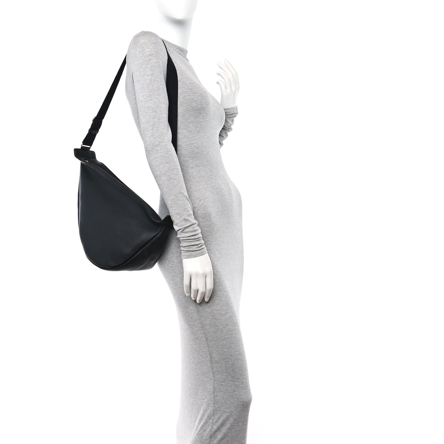Grained Calfskin Large Slouchy Banana Bag Black