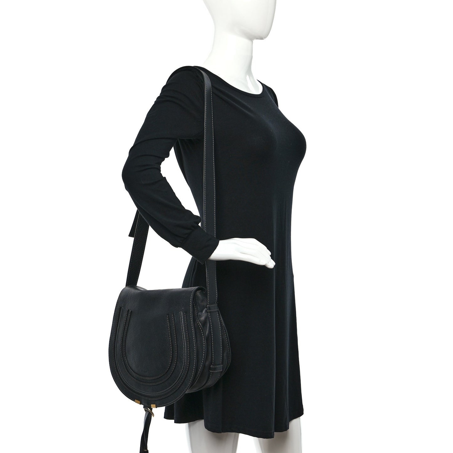 Calfskin Medium Marcie Round Crossbody Bag Black