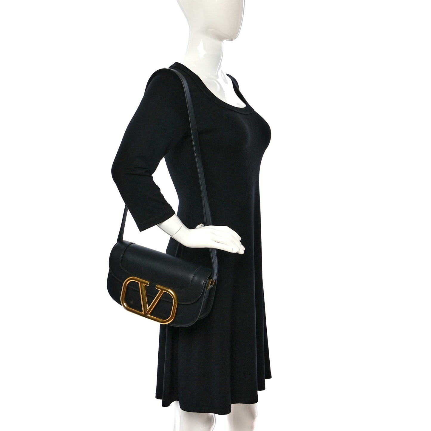 Smooth Calfskin Supervee Shoulder Bag Black