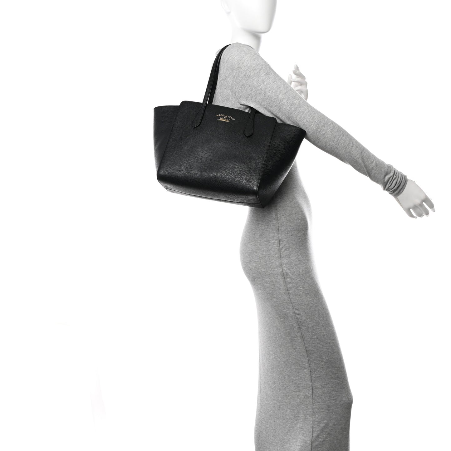 Pebbled Calfskin Small Swing Tote Black