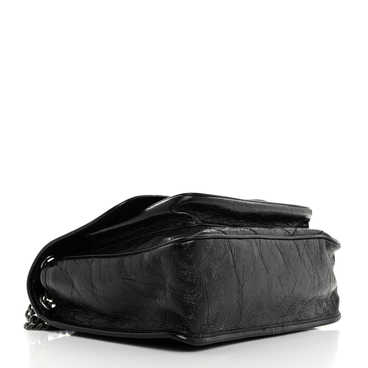 Crinkled Calfskin Matelasse Monogram Medium Niki Chain Satchel Black
