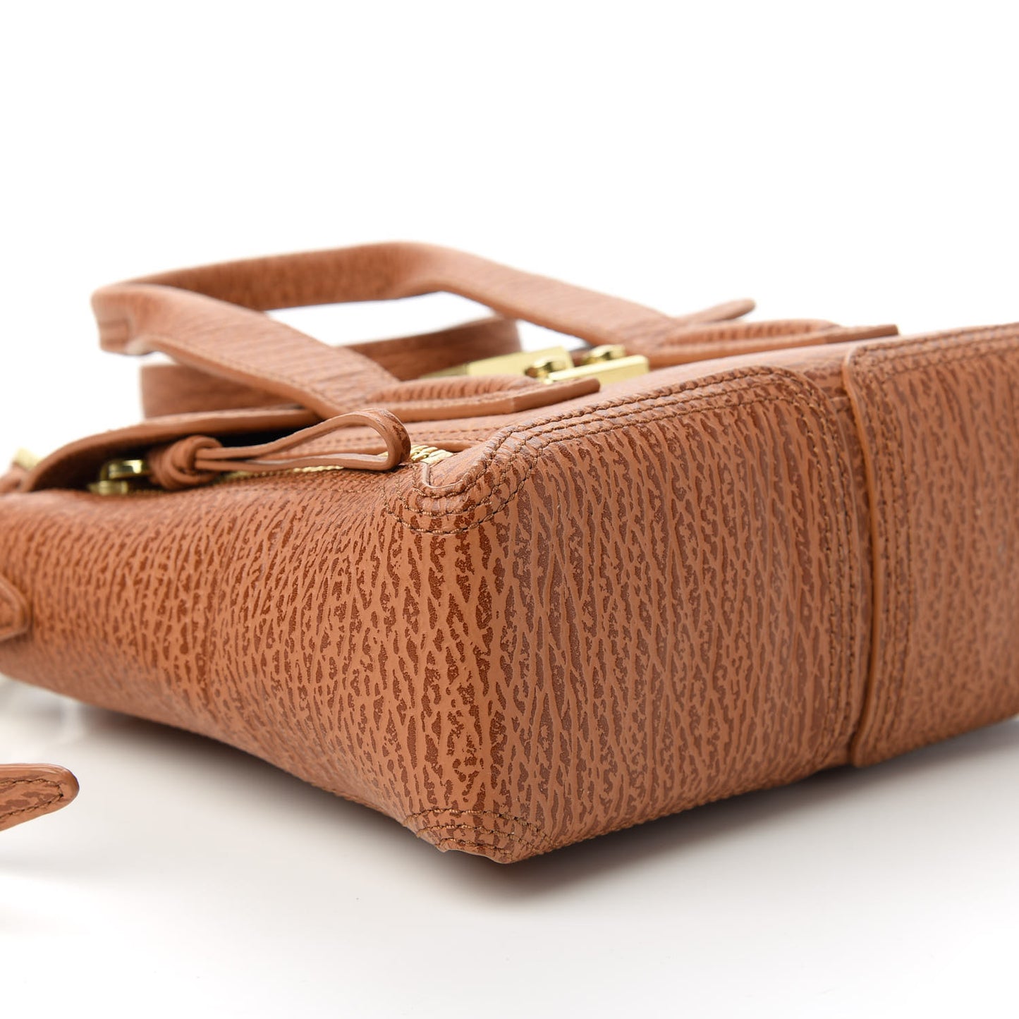 Shark Embossed Textured Calfskin Mini Pashli Satchel Caramel Cognac