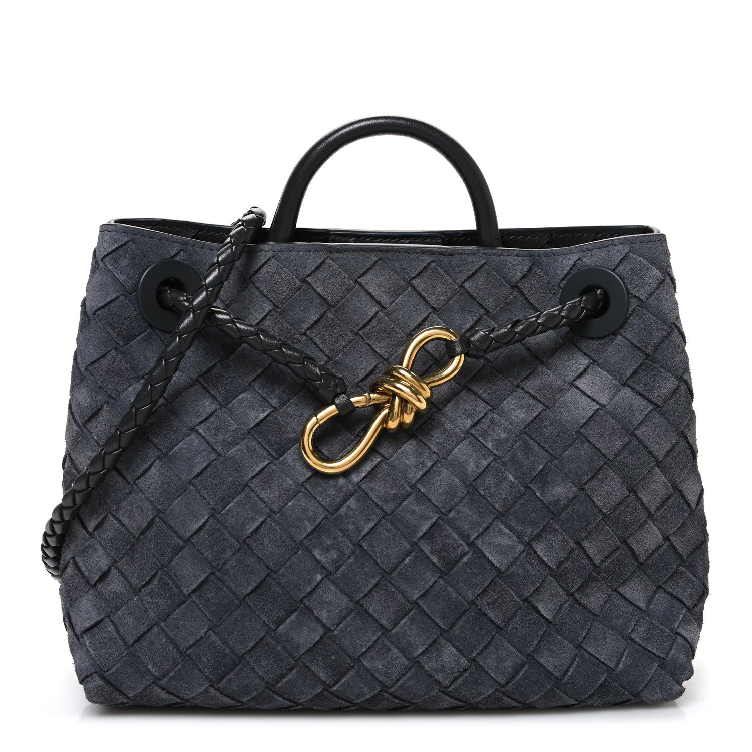 y0025　0808 Bottega Veneta Suede Intrecciato Small Andiamo Shoulder Bag Cloudy
